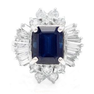 5.04 Ct Blue Sapphire & Diamond 14KW Gold Ring